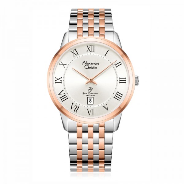 Alexandre Christie AC 8709 Silver Rosegold Roman Man Slim Elegance Sapphire MDBTRSLRM